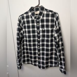 HOLLISTER Y2K Men Casual Button Down Shirt (Unisex) Size Medium Plaid Black Whit